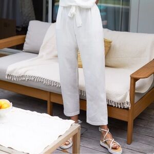 Emerson Fry Paris Tie Waist Pant Salt Linen Blend White Boho Casual Women’s XS